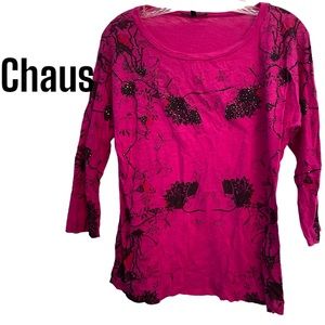Chaus Magenta & black floral pullover 3/4 sleeve shirt PM